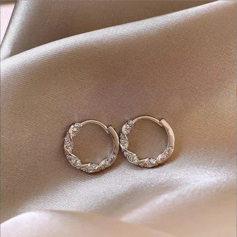 Metal Four Star Hoop Earrings for Women | Simple Zircon Geometric Circle Earrings
