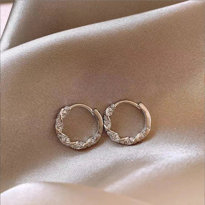 Metal Four Star Hoop Earrings for Women | Simple Zircon Geometric Circle Earrings
