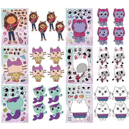 Gabby's Dollhouse Make A Face Puzzle Stickers | 6 Sheets DIY Cartoon Sticker Set