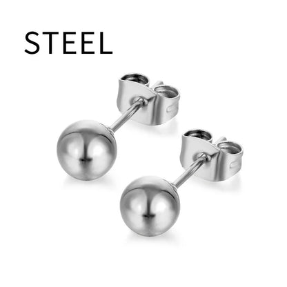 3-7mm Round Ball Stainless Steel Stud Earrings | Unisex Fashion Jewelry Gift