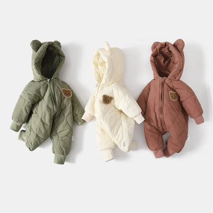  Winter Baby Outwear Clothing Fur Lining Warm Toddler Girl's Boy's Rompers Cartoon Bear Infant Jumpsuit