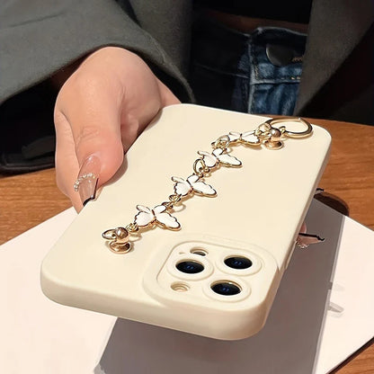 Black White Butterfly Chain Phone Case For iPhone 17 16 15 14 13 12 11 Pro Max 7 8 Plus 16E XR X XS SE Shockproof Silicone Cover