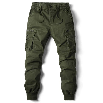New Cotton Men’s Cargo Pants in Khaki, Black, Army, and Light Gray. Casual Tactical Joggers with Multi-Pockets for Fashion and Work Wear.