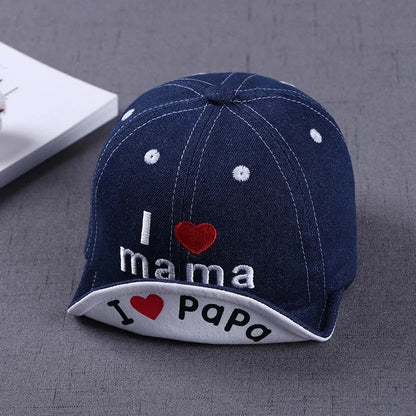 Baby Denim Baseball Cap with I Love Mama Lettering | Summer Hat for Boys and Girls