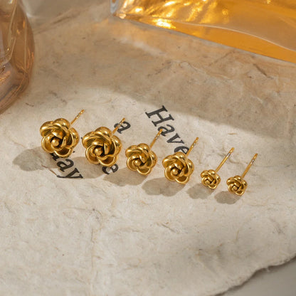 Rose Flower Stud Earrings | 18K Gold Plated Stainless Steel Daily Jewelry for Women
