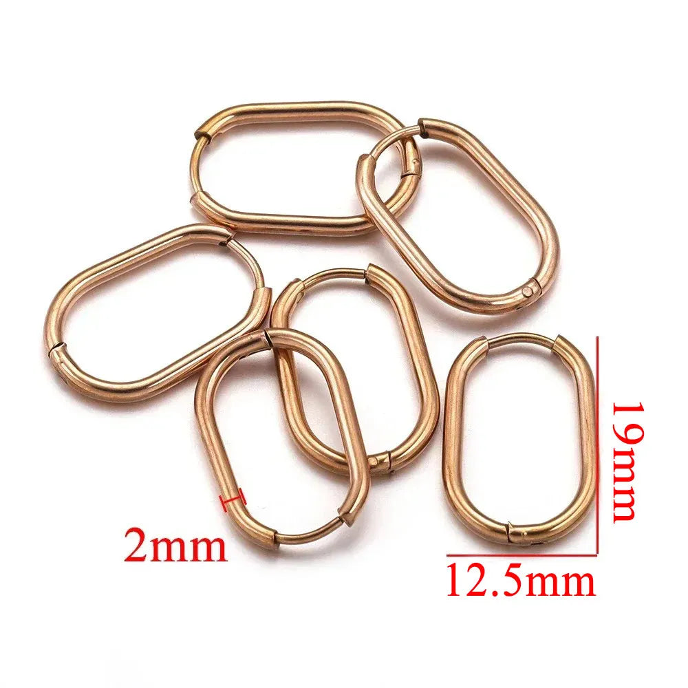 Gold Plated Rectangular Hoop Earrings | 6pcs Stainless Steel Jewelry Findings for DIY