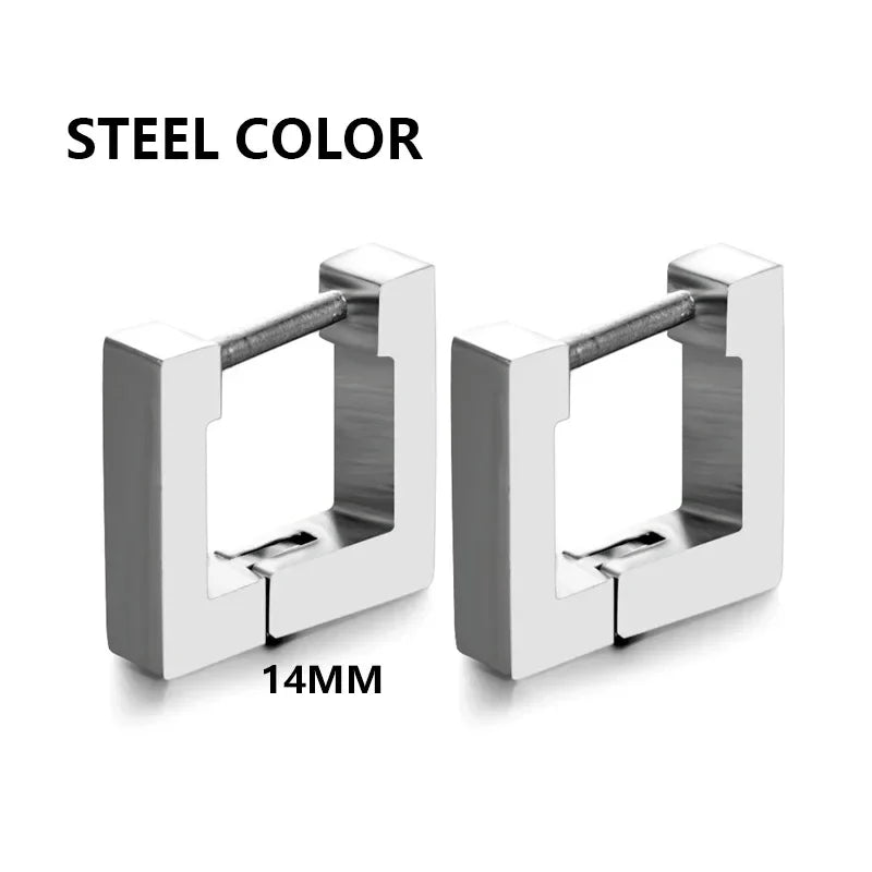 Geometric Stainless Steel Hoop Earrings | Square Triangle Punk Jewelry for Men Women