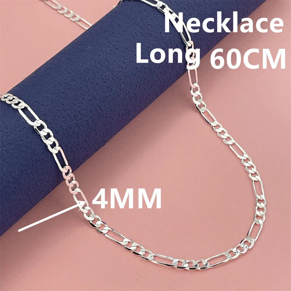 925 Sterling Silver Gold Plated Figaro Necklace | Unisex Luxury Chain Jewelry 50-60cm