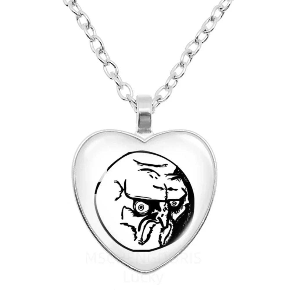 Rage Comic Heart Pendant Necklace | Funny Meme Derp Face Trollface Jewelry Gift