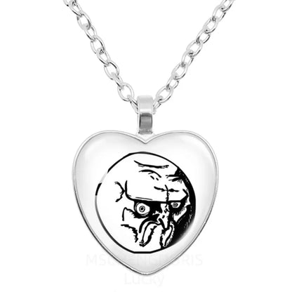 Rage Comic Heart Pendant Necklace | Funny Meme Derp Face Trollface Jewelry Gift