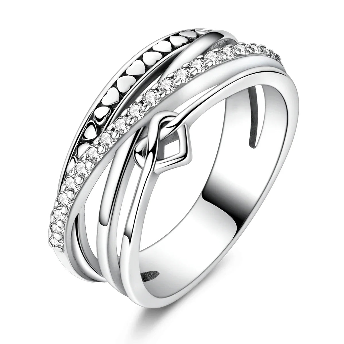 925 Sterling Silver Heart Ring with Cubic Zircon | Geometric Wedding Band for Women