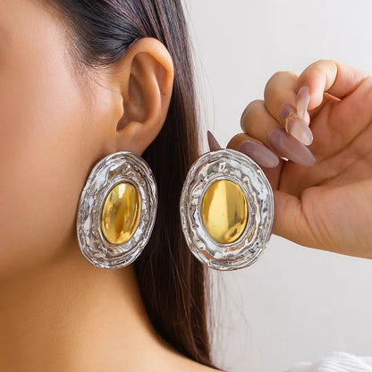 Oversize Glossy Round Circle Stud Earrings | Gold Plated Thick Hoop Jewelry