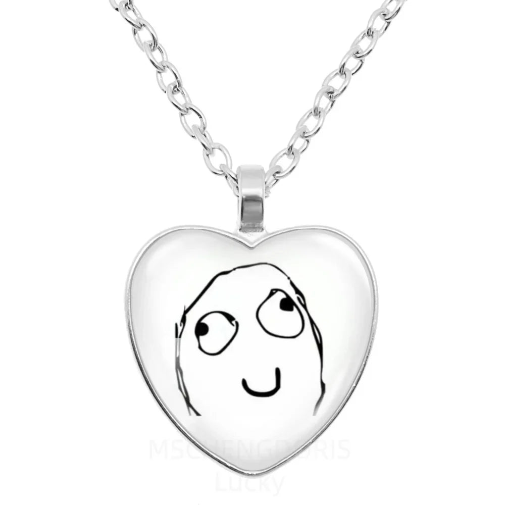 Rage Comic Heart Pendant Necklace | Funny Meme Derp Face Trollface Jewelry Gift