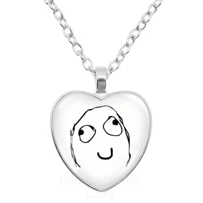 Rage Comic Heart Pendant Necklace | Funny Meme Derp Face Trollface Jewelry Gift