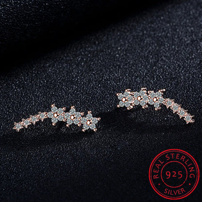 925 Silver Moissanite Climber Earrings | 7 Star Crawler Stud Ear Cuff