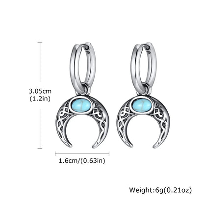 Vintage Moon Earrings for Men | Green Stone Stainless Steel Hoop Jewelry