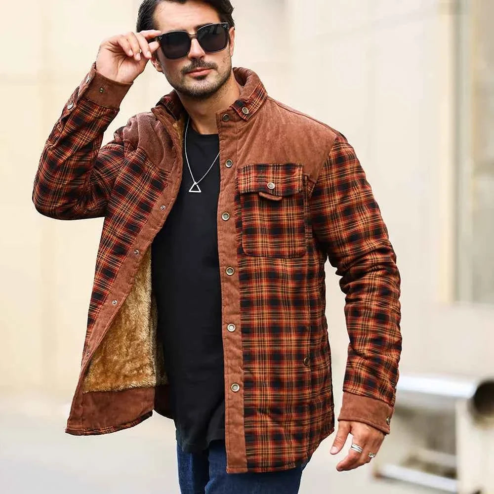 Men's Jackets Winter Windproof Warm Casual Bomber Coat Plaid Sherpa Lined Flannel Outdoor Classic Jacket Men US Size