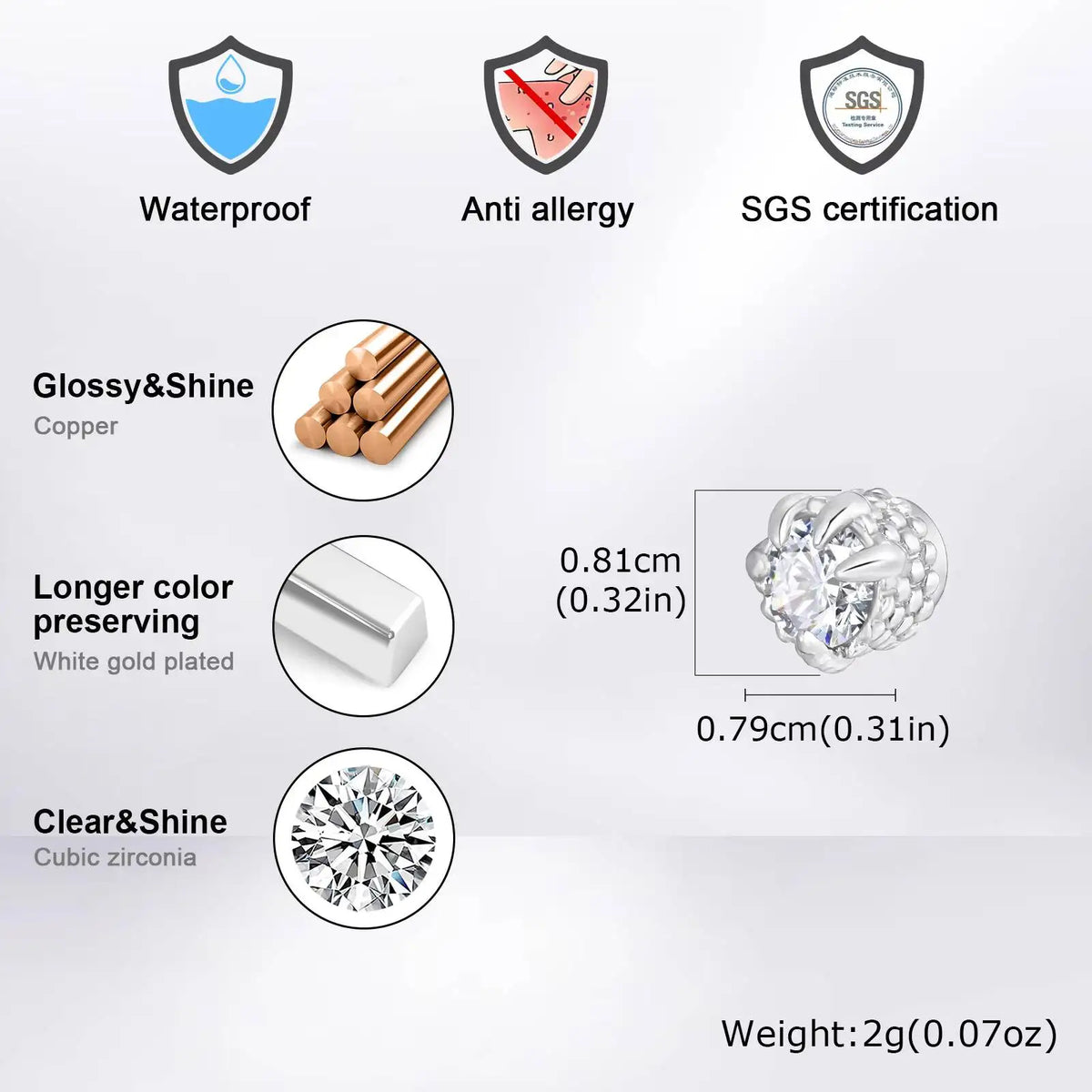 Vnox Magnetic Clip Earrings Non Piercing | Hip Hop Zircon Studs for Men Women Silver Party Gifts