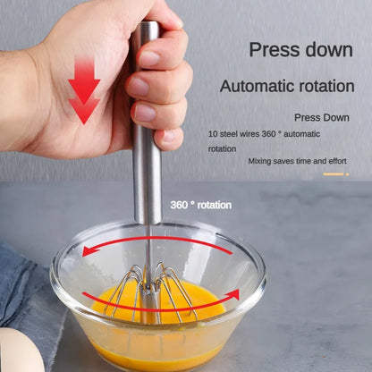 Stainless Steel Semi-Automatic Egg Beater | Hand Push Cream Blender for Kitchen Baking