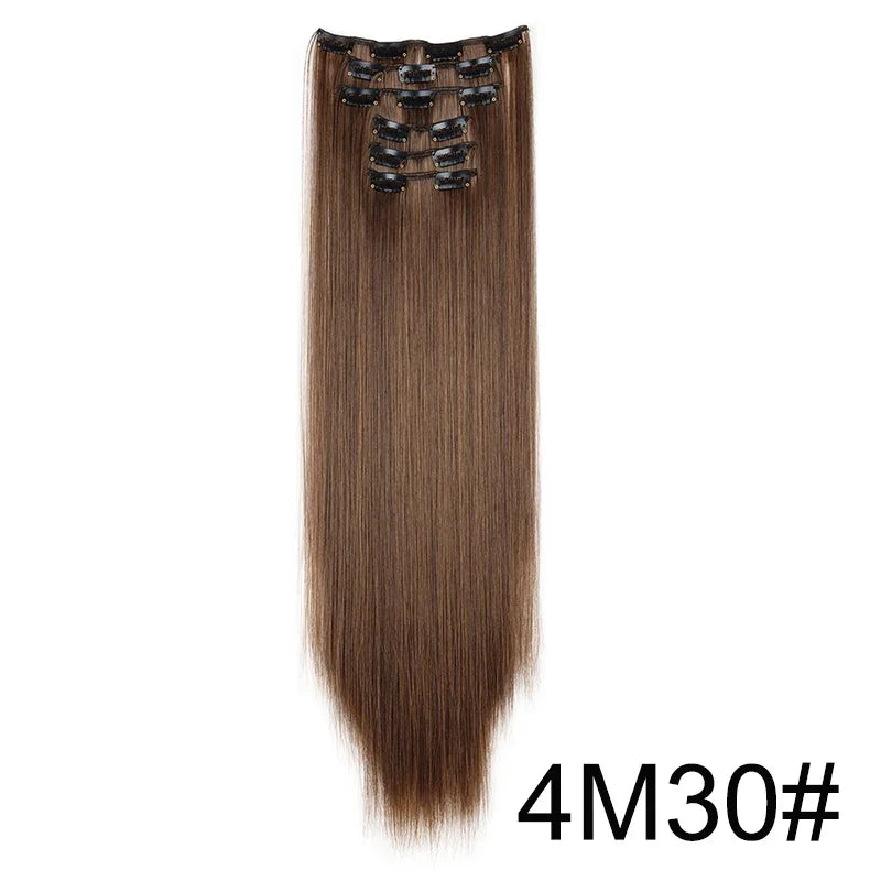 Synthetic 24 Inch Clip In Hair Extensions | Long Straight Blonde Black Heat Resistant Daily Use