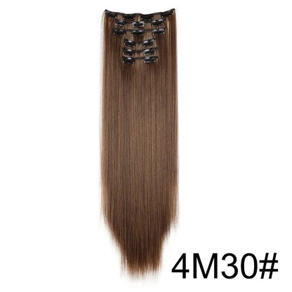 Synthetic 24 Inch Clip In Hair Extensions | Long Straight Blonde Black Heat Resistant Daily Use