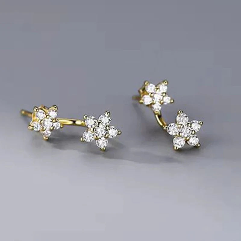 Double Flower Stud Earrings | Screw-Back Crystal Tragus Earrings for Women