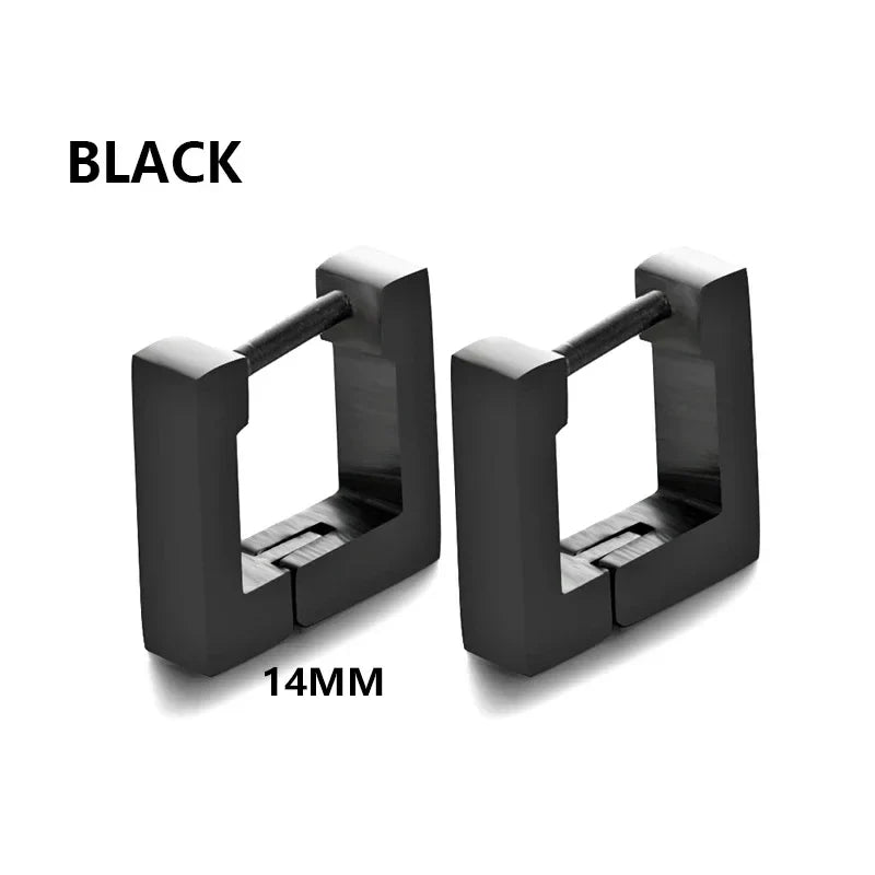 Geometric Stainless Steel Hoop Earrings | Square Triangle Punk Jewelry for Men Women