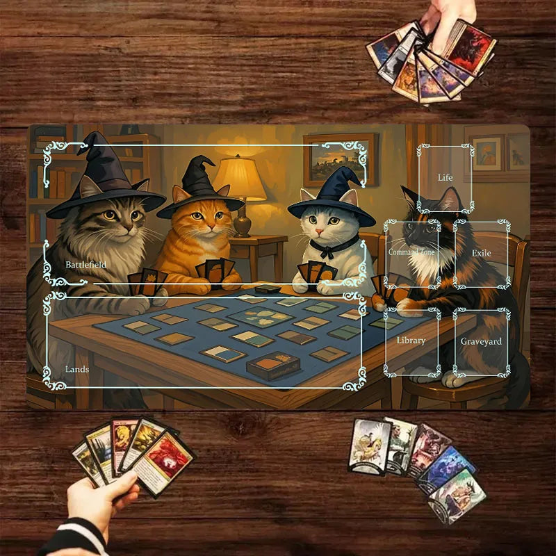 Cat Wizard Design Mouse Pad Card Game Mat Large Szie Computer Offices Mousepad XXL Anti-slip for Card Trading Cards Desk Mats