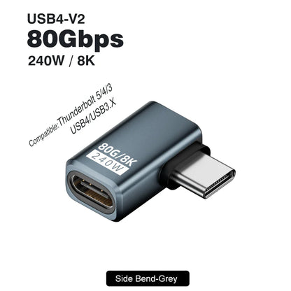 USB4 V2 90 Degree USB-C Angle Adapter | 80Gbps Thunderbolt 5/4/3 Elbow Connector