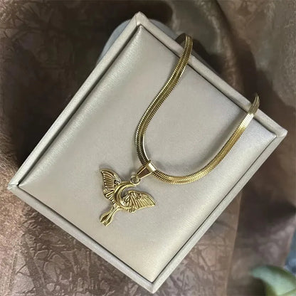 Stainless Steel OX Moon Necklace | Gold Plated Half Moon Blade Pendant