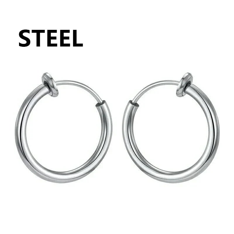 Gothic Hoop Earrings for Men and Women | Stainless Steel Clip-On Ear Cuffs