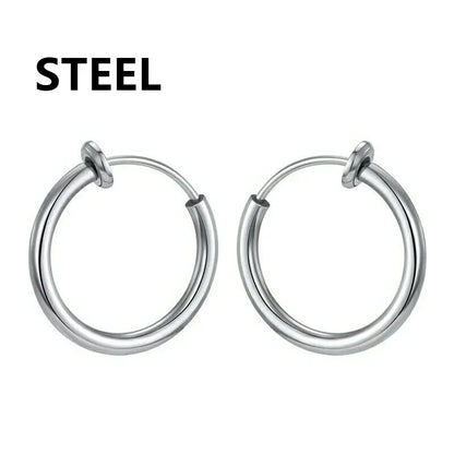 Gothic Hoop Earrings for Men and Women | Stainless Steel Clip-On Ear Cuffs