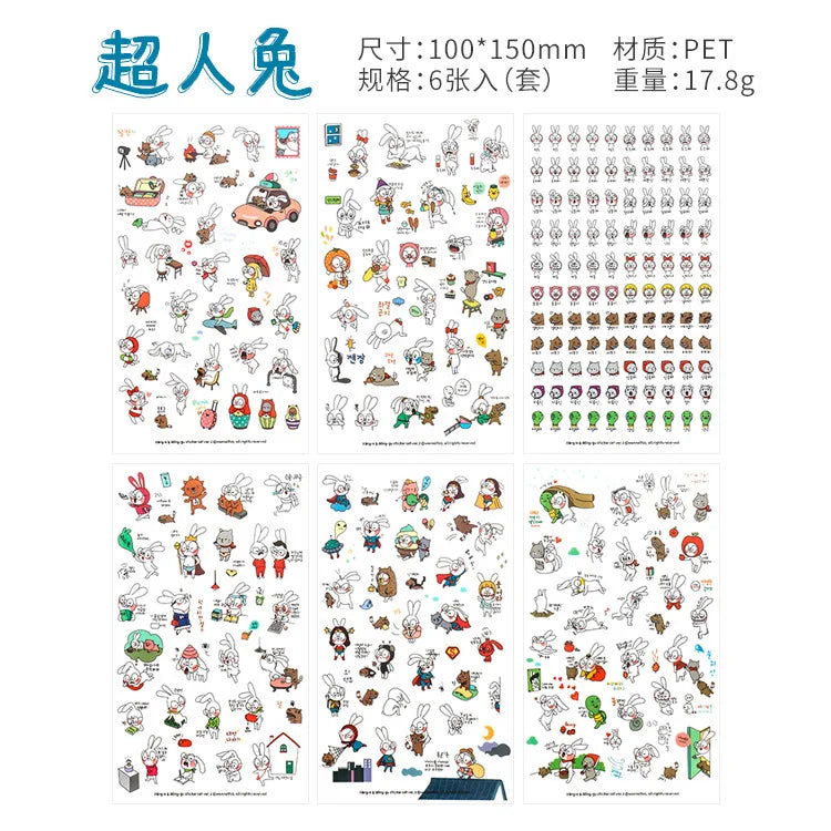 6Pcs Waterproof Cartoon Sticker Set | Cute DIY Decals for Laptops, Phones, and Planners