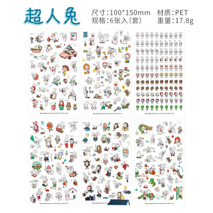 6Pcs Waterproof Cartoon Sticker Set | Cute DIY Decals for Laptops, Phones, and Planners