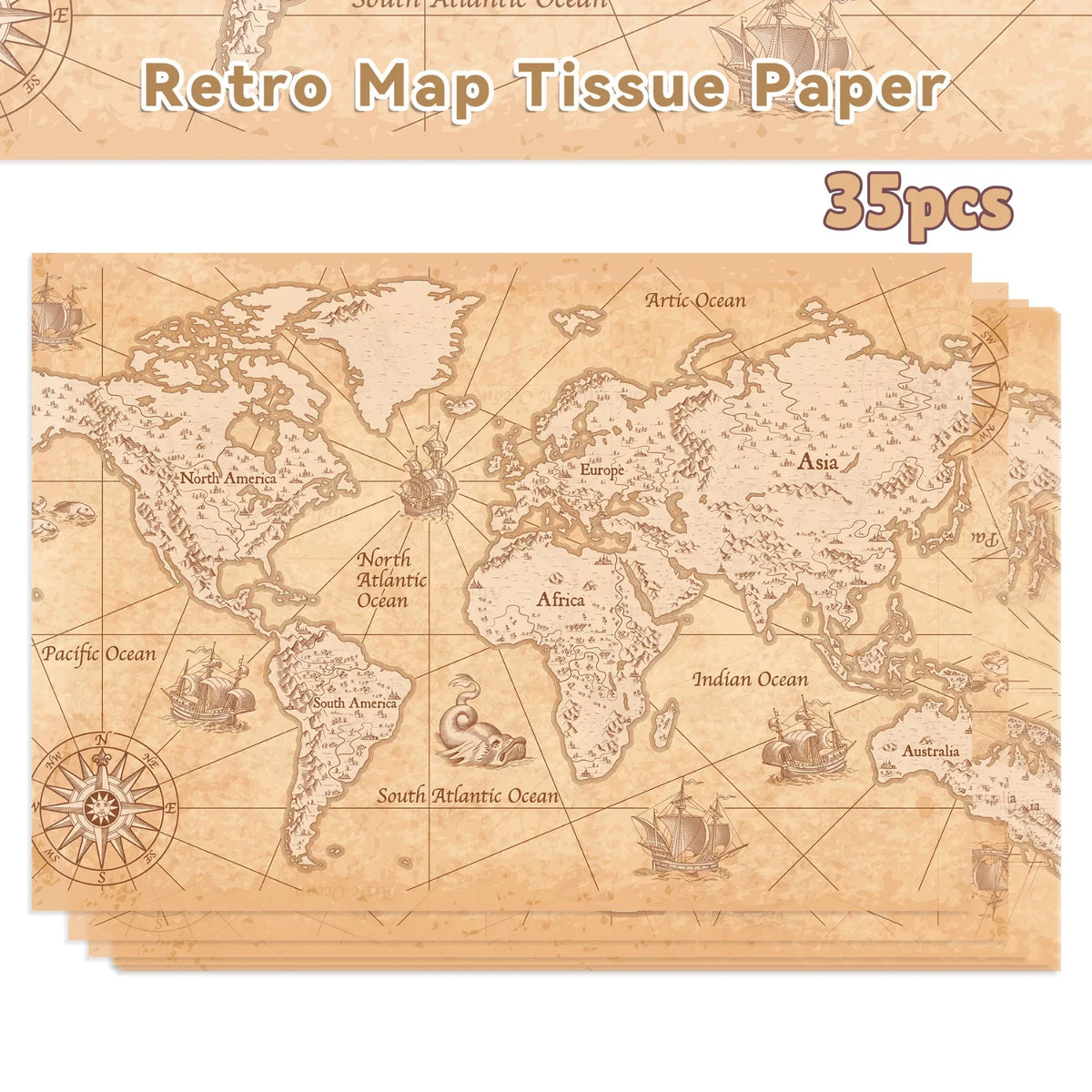 World Map Tissue Paper | Gift Wrapping and Party Decoration Supplies