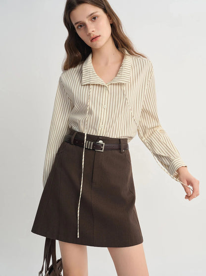 Plus Size Striped Ribbon Shirt Chic Lace Patch Autumn