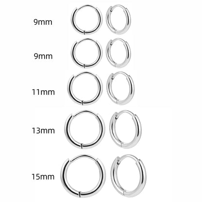 15/20/25mm Stainless Steel Hoop Earring Set | Silver Cartilage Huggie Earrings for Women and Men