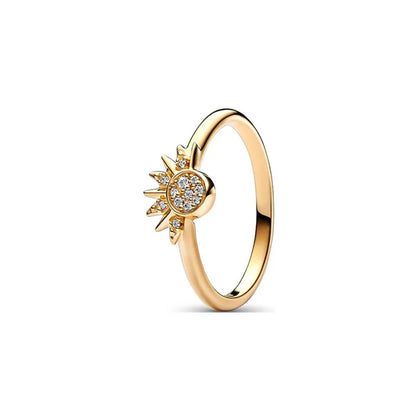 Gold Sun Heart Bow Ring | 925 Sterling Silver Zircon Ring for Women