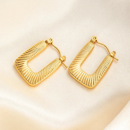 ANENJERY 316L Stainless Steel Hollow Square Texture Drop Earrings | Hypoallergenic Geometric Jewelry for Women