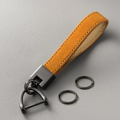 Luxury Genuine Leather Car Keychain | Pure Color Key Ring with Metal Buckle