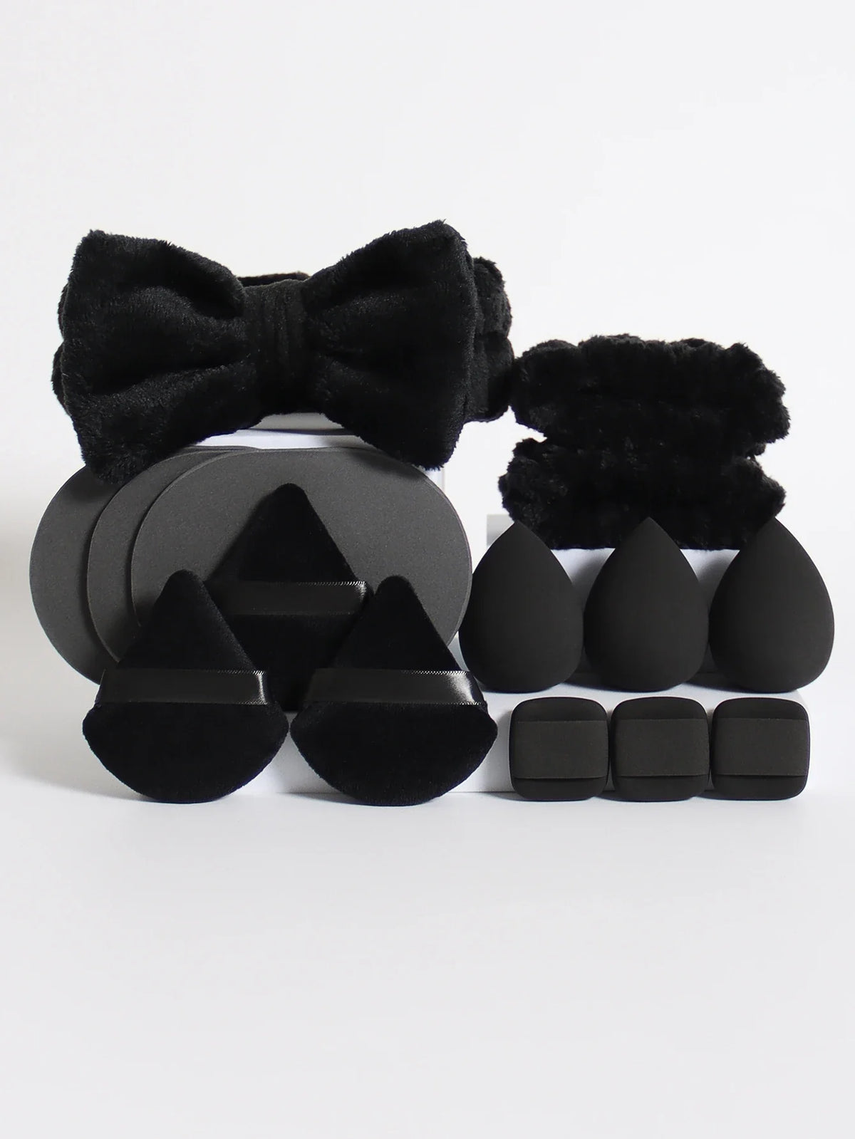 15Pcs Multi-Colored Fluffy Headband and Makeup Sponge Set | Sweet Style Beauty Kit