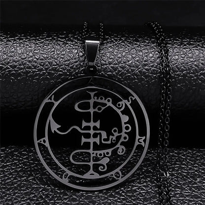 Sigeal Sigil De Lucifer Stainless Steel Satan Necklace | Asmoday Key Baphomet Pendant Jewelry