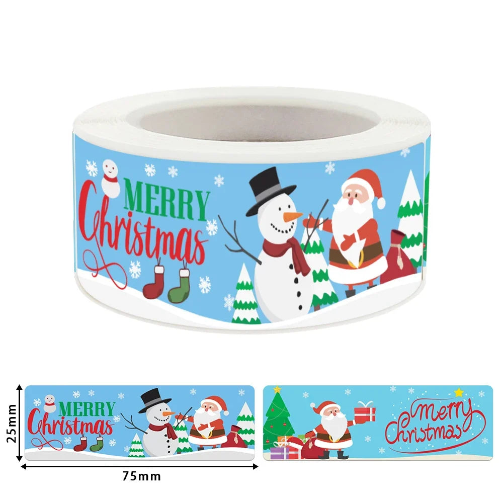 120Pcs Christmas Stickers Roll | Santa Claus Snowman Merry Christmas Gift Sealing Stickers for Small Business Decor