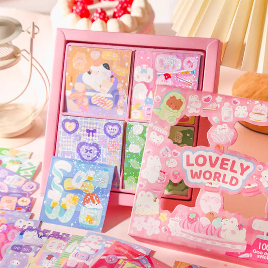 100 Pieces Kawaii Decorative Sticker Set | Cute Cartoon Glitter Stickers for DIY Scrapbooking and Planners