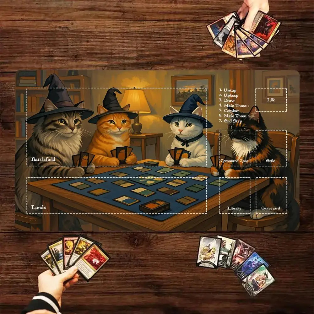 Cat Wizard Design Mouse Pad Card Game Mat Large Szie Computer Offices Mousepad XXL Anti-slip for Card Trading Cards Desk Mats