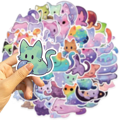 50PCS Colorful Starry Sky Cat Waterproof Graffiti Stickers | Decals for Helmet, Bicycle, Laptop, and More