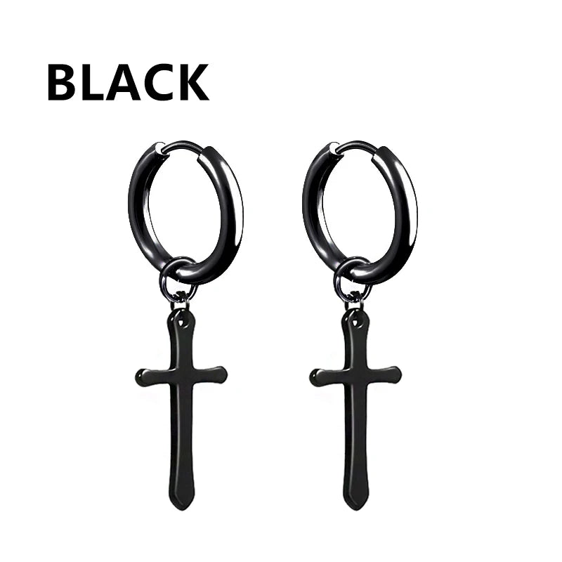 Vintage Punk Stainless Steel Stud Earrings for Men Women | 1 Pair Black Earrings Set