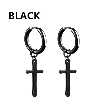 Vintage Punk Stainless Steel Stud Earrings for Men Women | 1 Pair Black Earrings Set