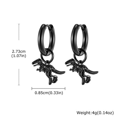 Dinosaur Drop Earrings | Stainless Steel Punk Rock Jewelry for Men and Women
