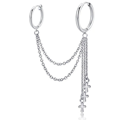 Punk Cross Tassel Earrings | Gothic Hip Hop Chain Stud Earrings